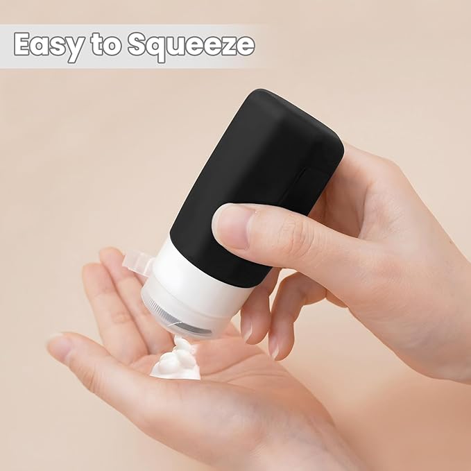 2 oz Travel Bottles, Small Size Containers, TSA Approved Silicone Travel Toiletries Bottles, Shampoo and Conditioner Kit for Women (Black-white)