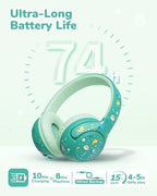 iClever BTH27 Toddler Headphones for 2+ Year Old-CPC Certified, 75/80dBA Safe Volume Limited, 74H Playtime, Bluetooth 5.4, BPA Free, Kids Bluetooth Headphones Aux Cord for Travel iPad, Green