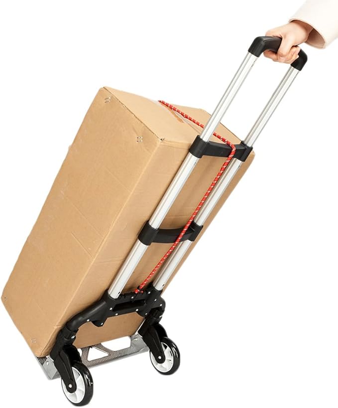 Aluminum Folding Hand Trucks, Foldable Roller Shopping Trolley Collapsible 2 Wheel Trolley Expandable Large Chassis Foldable intoBackpack for Moving Travel Shopping Airport Office,Black