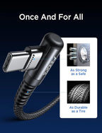 AINOPE USB C Cable 60W 2-Pack 6.6ft Nylon Braided USB C to USB C Cable Type C Charger Fast Charging Right Angle USBC Cable Charger Cord for iPhone 16 Pro Max 15 Plus Samsung S24 S23 iPad Pro Black