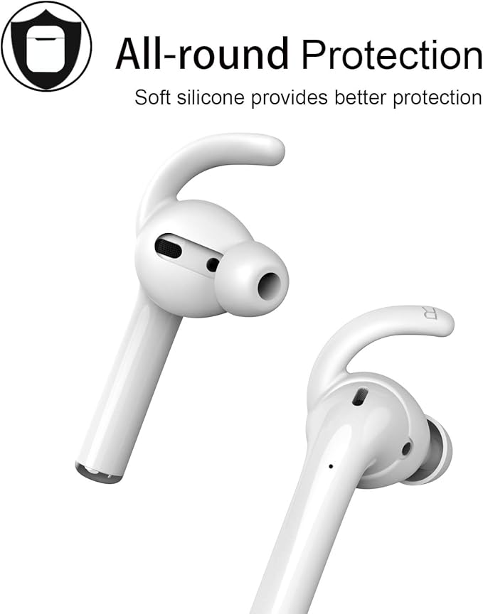 Anti-Slip Earhooks Soft Silicone Skin Compatible with Apple Airpods 2 & 1 Lightweight Sound Quality Enhancement for Headphones Outdoor Activities in-Ear EarHook 2 Pairs White