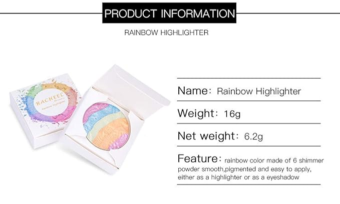 FantasyDay Pro 6 Colors 3D Baked Rainbow Highlighter Eyeshadow Makeup Palette Xmas Cosmetic Blusher Shimmer Powder Contouring Kit Unicorn Blush