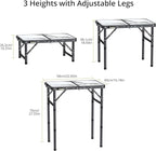 Anbte Folding Camping Table with Storage Net, 3 Adjustable Height Max 27.5" Aluminum Small Folding Table, Portable Table with Carry Handle, Lightweight, for Outdoor Indoor Travel Camping Picnic