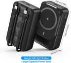 Magnetic Wireless Power Bank 26800mAh, PD 22.5W Type-C Fast Charging Portable Charger 5 Outputs, Battery Pack for Magsafe Built in 2 Cables with Stand LED Display for iPhone 17/16/15/14/13/12-Black