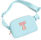 Gitus Gifts for 7 8 9 10 11 Year Old Girls Belt Bag Fanny Pack Crossbody Bags with Initial Letter Patch Birthday Gifts for Daughter Sister Friends Teen girls (Icing Blue-T)