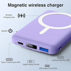 AOGUERBE for MagSafe Portable Charger, 10000mAh Magnetic Power Bank 22.5W Fast Charging, Mini Battery Pack Wireless with LED Display&Foldable Stand for iPhone 17/16/15/14/13/12 Series (Light Purple)