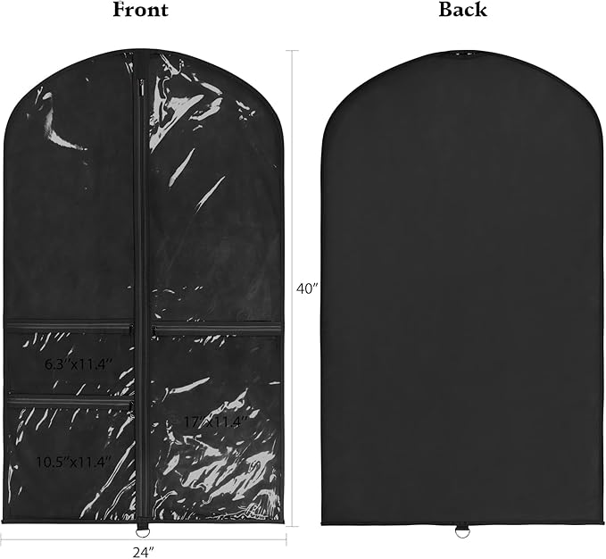 Univivi Dance Costume Bags Garment Bag 40 Inch Hanging Clothes for Dance Competitions, with 3 Medium Clear Zipper Pockets for Dance Costumes, Closet Storage(Clear Black)
