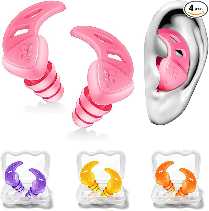 Waterproof Swimming Ear Plugs for Adults - 4 Pairs of Reusable Soft Silicone Swim Earplugs,Perfect for Surfing, Diving,Pool,Showering and Other Water Sports - Keep Water Out and Ear Protection