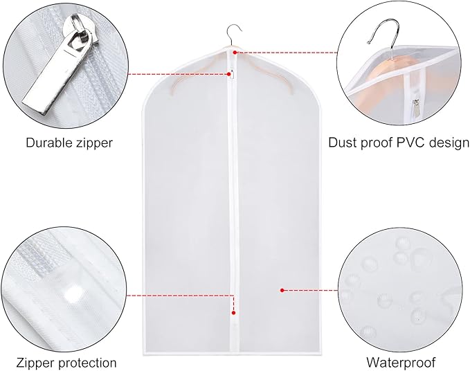 Zilink Clear Garment Bags Suit Bag for Storage 40-inch with Sturdy Zipper Dust-Proof Suit Cover Protector for Suit, Coat, Dress Clothes Cover Storage, Set of 15
