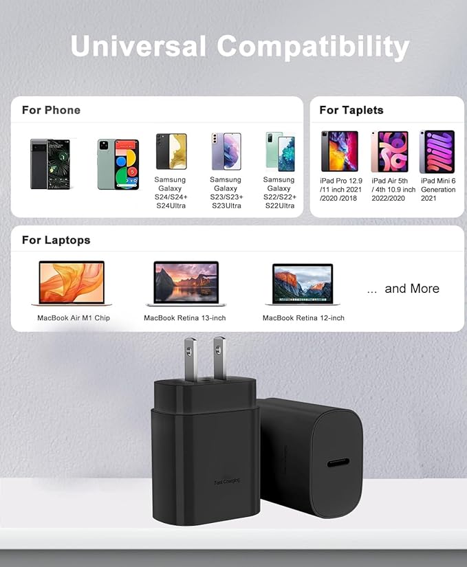 USB C Samsung Chargers Block, 3 Pack 25W Type C Charger Fast Chargers for Samsung Galaxy S25/S25+/S25 Ultra/S24/S24+/S24 Ultra/S23/S23+/S23 Ultra/S22/S22+/S22 Ultra/S21/S22+/S21