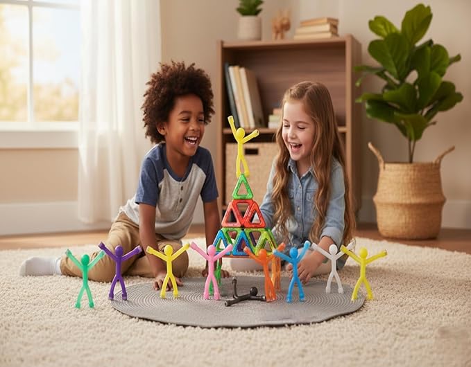 MAGMEN Airplane & Road Trip Toy 20-Pack - Quiet Travel Activities for Kids - Sensory Magnetic Fidget Toys for Car, Airplane, & Restaurants - STEM Building Figures - Best Value Family Set