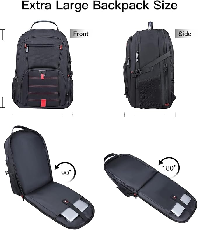 ANTERK Extra Large Travel Laptop Backpack, 17.3 Inch Carry on Backpack for Men Women, Big Anti Theft Water Resistant College Bussiness TSA Airline Approved Work Computer Backpack, Black