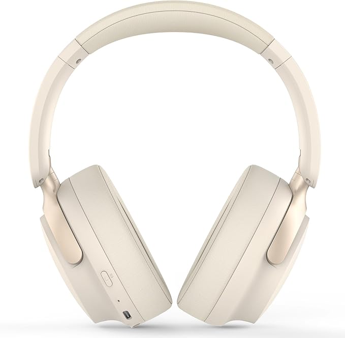 B8 Bluetooth Headphones Over Ear, 6 EQ Music Modes and 50H Playtime Deep Bass Wireless Headphones with Mic, Lightweight Folding HiFi Stereo Headset for iPad/Travel/Tablet/PC/Home Beige White
