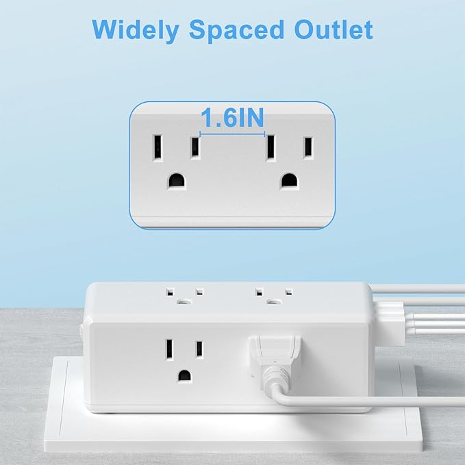 Multi Plug Outlet Extender with 6 Outlets & 3 USB Ports - MKSENSE Surge Protector Outlet Plug Adapter, Multi Plug Wall Outlet, 3-Sided Spaced Design for Home Office Travel (White)