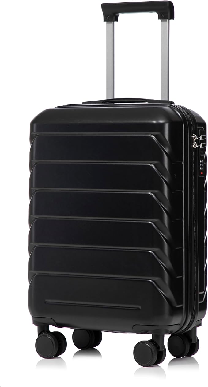 20 Inch Carry on Luggage with 14 Inch Cosmetic Case, 2 Pcs Hardshell Lightweight Durable Spinner Suitcase Set for Travel, Women, Men, TSA Lock, ABS, 20+14 Inch, Black