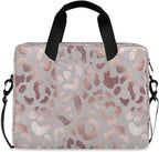 Rose Gold Leopard Print Pink Laptop Messenger Bag Case Sleeve Crossbody Briefcase for Men Women with Shoulder Strap Handle 13 14 15.6 inch