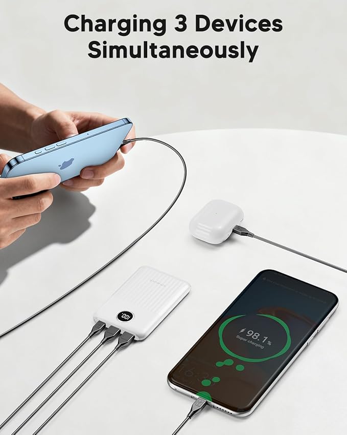 Portable Charger,Ultra Slim 10000mAh 22.5W Power Bank,USB C in/Output Fast Charging Mini Battery Pack Compatible with iPhone 17 16 15 14 Samsung S23 S22 S21 Google iPad etc (White)