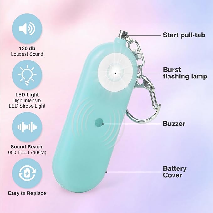MtMinn Personal Safety Alarm for Women - 130dB Self Defense Keychains Siren Whistle, Replaceable Battery with SOS LED Strobe Light - Emergency Security Safe Protection Devices for Kids Elderly