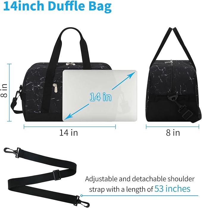 Apenze Small Gym Bag 14 inch lightweight Carry On Mini Duffel Bag for Travel Sport - Marble Black