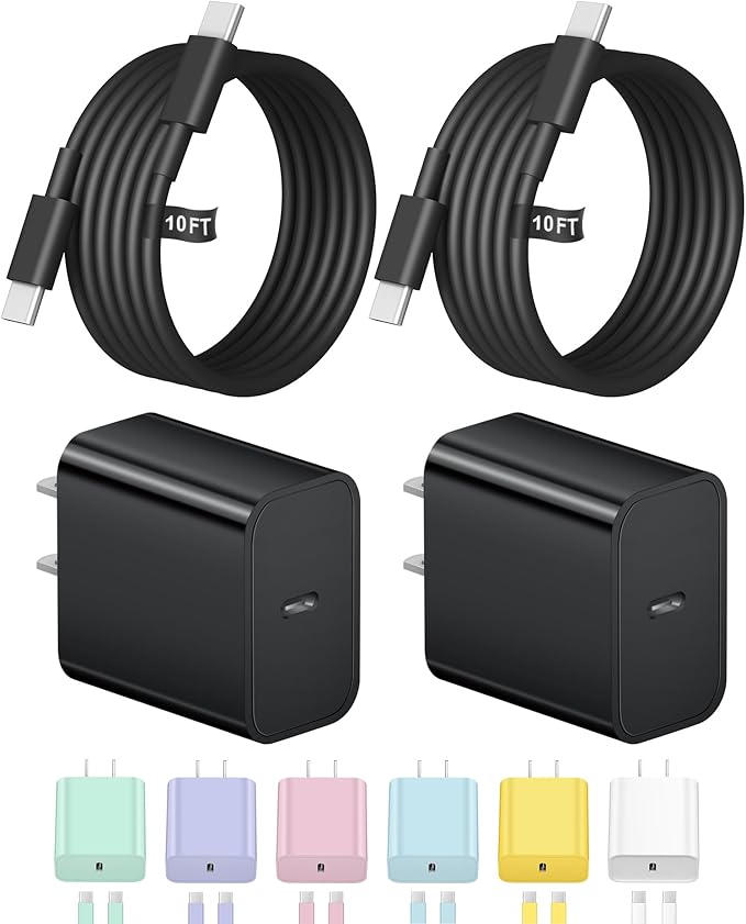 10FT iPhone 17 16 15 Charger Fast Charging USB C Charger Block Type C Chagrer Fast Charging 2-Pack for iPhone 17/17 Plus/17 Pro/17 Pro Max/iPhone 16/16 Plus/16 Pro/16 Pro Max/15/15 Pro Max(Black)