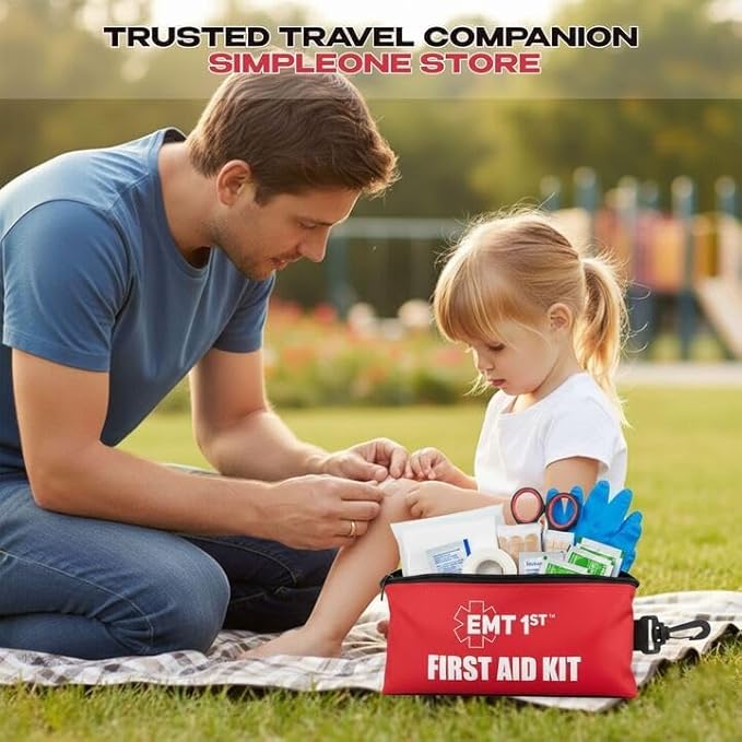 EMT 1st 73 Pcs Emergency Responder Mini First Aid Kit Pouch with 23 Unique Items & Emergency Blanket,First Aid Kit for car, Travel & Home - Emergency Bag for Hiking, Camping, Backpacking and Outdoor