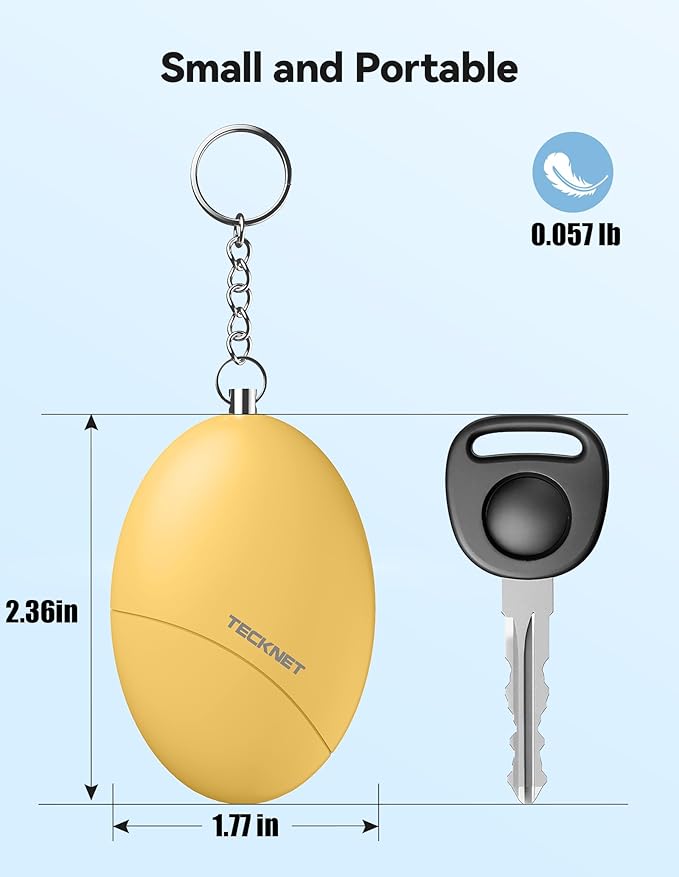 TECKNET Personal Safety Alarm for Women, 2 Pack Self Defense Keychain, 140dB Personal Alarm Loud Siren Safety Keychain for Girls Kids Elderly(Yellow & Black)
