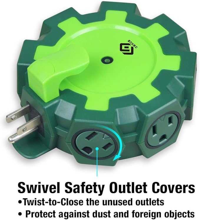 OSKOS Outdoor Outlet Extender, Heavy Duty 6 Outlet Power Adapter with Swivel Safety Covers, Resettable 15A Circuit Breaker, Power Indicator, for Outdoor lights, Holiday decorations Workshop. UL listed