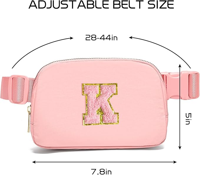 Gitus Belt Bag Fanny Pack Crossbody Bags with Initial Letter Patch Cute Stuff Birthday Gifts for Teenager Girls Trendy Preppy Stuff for Teen Girls Cool Stuff for Teens (Light Pink-K)