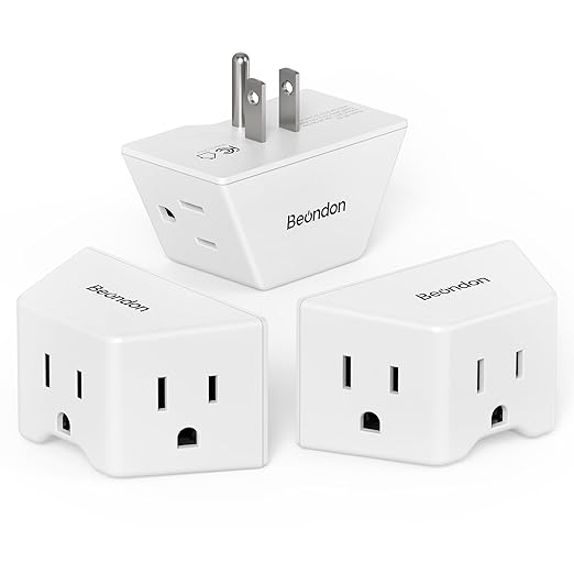 BEONDON 3-Pack Outlet Splitter, Small Outlet Extender, 3 Way Angled Wall Plug Extender, Cruise Ship Essentials, 3 Prong Grounded Plug Adapter for House, Hotel, Dorm, Hostel