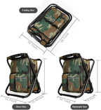 YESIACE Portable Hiking Camouflage Camping Stool, Folding Camping Chair Stool Backpack with Cooler Insulated Picnic Bag