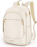 LIGHT FLIGHT Travel Laptop Backpack for Women, 15.6 Inch Backpack with USB Charging Hole, Water Resistant College Bookbag, Large Capacity Black Computer Backpacks for Work, Warm Beige