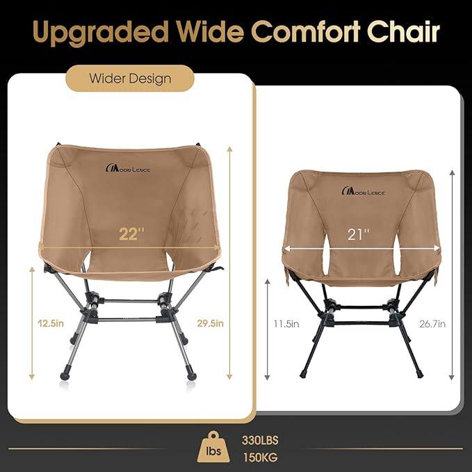 MOON LENCE Portable Camping Chair Plus, Larger & Roomier, Compact and Lightweight Still, Folding Chair for Backpacking & Hiking, 330Lbs Capacity (Desert Rust)