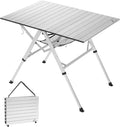 Sportneer Camping Table Folding Table, Bi-Fold Portable with Fast Open Design, Adjustable Height 16.5-27.6", 35.4"x23.6" Lightweight Aluminum Tabletop, Handle & Shoulder Strap for Outdoor Picnic