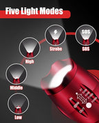 Victoper LED Flashlight 2 Pack Red, Bright High Lumens Tactical Flashlights High Lumens with 5 Modes, Waterproof Zoomable Flash Light for Outdoor, Gifts for Father's Day Camping Essentials Gear
