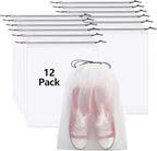 12pcs Transparent Shoe Bags for Travel with Rope，11.8in X 15.7in Portable Clear Travel Shoe Bags for Men and Women，Large Waterproof Dustproof Drawstring Shoe Storage Bag，Travel Essentials