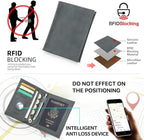 CONTACTS Full Grain Leather Passport Holder RFID Blocking Travel Passport Wallet Compatible with Airtag Passport Cover Case with 4 Cards Slots, Coin Pocket (Gray)