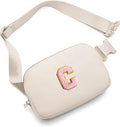 Gitus Belt Bag Fanny Pack Crossbody Bags with Initial Letter Patch Cute Stuff Birthday Gifts for Teenager Girls Trendy Preppy Stuff for Teen Girls(Beige-C)