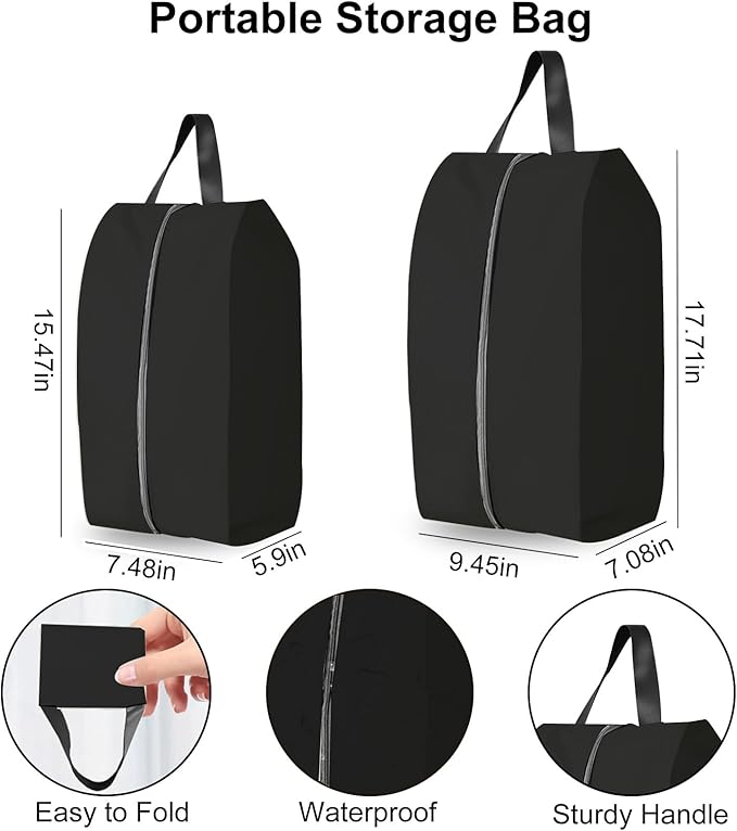 Shoe Bags for Travel Holds 3 Pair of Shoes, Shoe Storage Pouch with 2 Pack Portable Bags, Waterproof & Washable, Grey