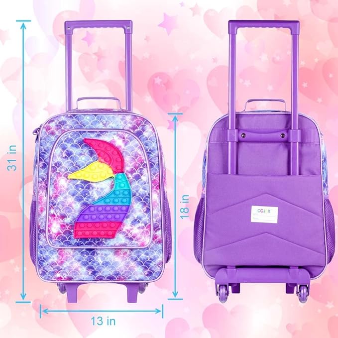 Kids Suitcases for Girls, Cute Mermaid luggage Rolling with Wheels, kids carry on luggage for Children Toddler Elementary - Purple