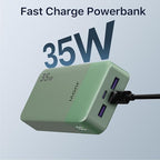 JUOVI J2651 Portable Charger, 35W 20000mAh USB C in & Out Power Bank, Battery Pack with QC4.0+PD3.0 35W High-Speed Charging for Bluetooth Earbud, Mobile Phone, Tablet (Green)