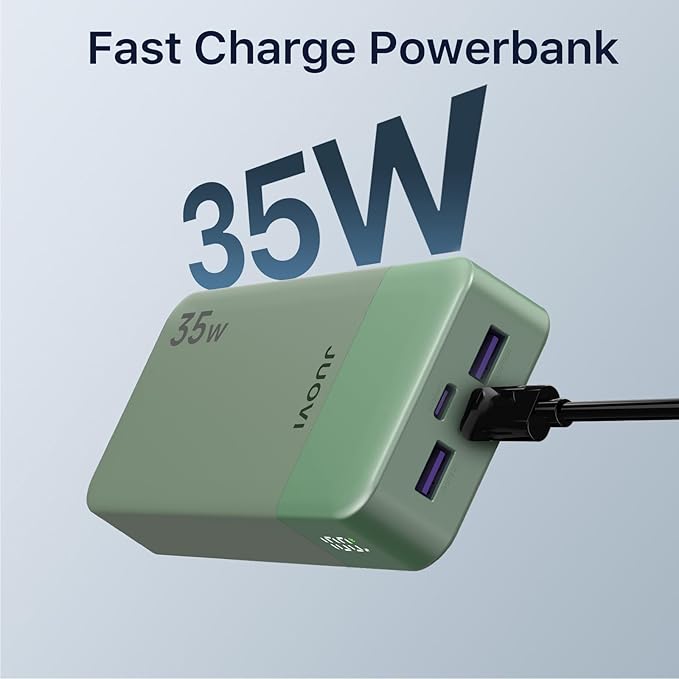JUOVI J2651 Portable Charger, 35W 20000mAh USB C in & Out Power Bank, Battery Pack with QC4.0+PD3.0 35W High-Speed Charging for Bluetooth Earbud, Mobile Phone, Tablet (Green)