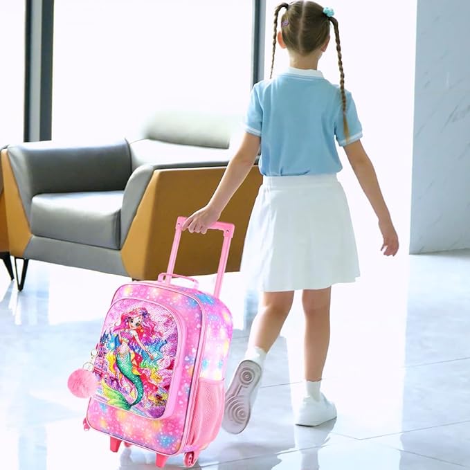 HPJGD Girls Suitcase, Kids Sequins Rolling Luggage, Cute Mermaid Travel Carry on for Elementary Preschool Toddler
