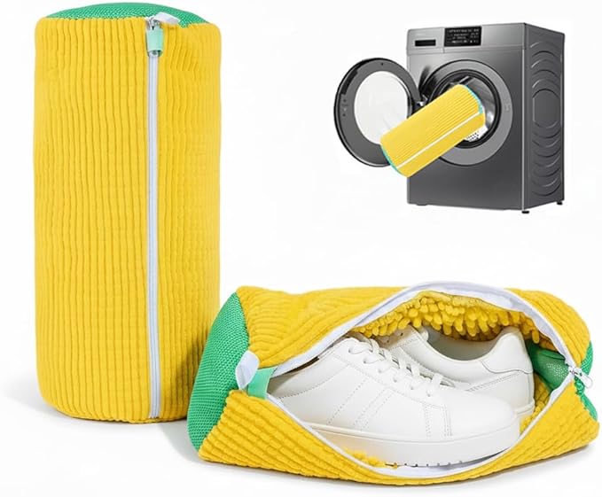 Shoe Washing Machine Bags with Protective Zipper, 2-Pack Reusable Shoe Washing Bag for Sneakers, Tennis & Running Shoes - Yellow