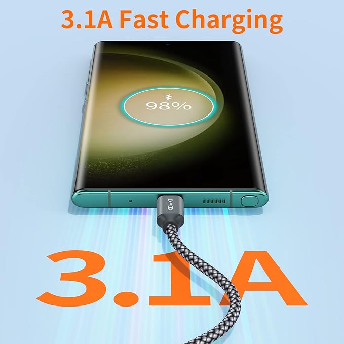 USB Type C Cable,USB A to USB C 3A Fast Charging (3.3ft 2-Pack) Braided Charge Cord Compatible with iPhone 15 16 17 Pro Max,Samsung Galaxy S10 S9 S8 Plus,Note 9 8,A11 A20 A51,LG G7 V30 V35,Moto Z2 Z3