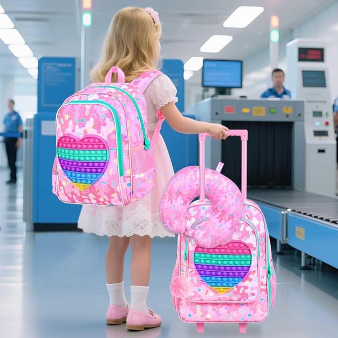5Pcs Kids Luggage for Girls, Rolling Travel Carry on Suitcase for Toddler Children with Wheels(Pink)