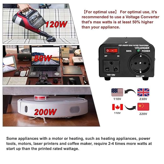 Yinleader 110v to 220v European Voltage Converter Transformer 500W Step Up Converter 110/120 Volt to 220/230/240 Volt or Step Down 220 to 110,[110V US Power Cord Included Only, No 220V Cord]