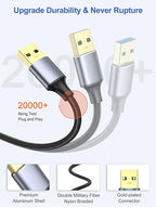 USB to USB Cable 10 FT 2-Pack, USB 3.0 A to A Cable 10 Foot Male to Male Cord Double Sided Compatible with Hard Drive, Laptop Cooler, DVD Player and More