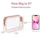 PACKISM TSA Approved Toiletry Bag - Rose Pink Flower Print Clear Makeup Bag, Suitable for Gifts, with Supporting Frame, Perfect for Travel Essentials, Thick No Smell