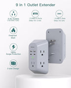 Addtam Surge Protector Outlet Extender, Multi Plug Wall Outlet with 4 USB Ports(PD 20W), 3-Sided 1800J Power Strip Plug Extension Outlet Splitter, Gray