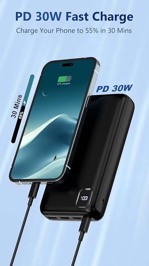 Portable Charger 50000mAh Power Bank, PD 30W Fast Charging External Battery Pack,High Capacity External Battery Pack for Camping, Portable Phone Charger for iPhone Samsung Android
